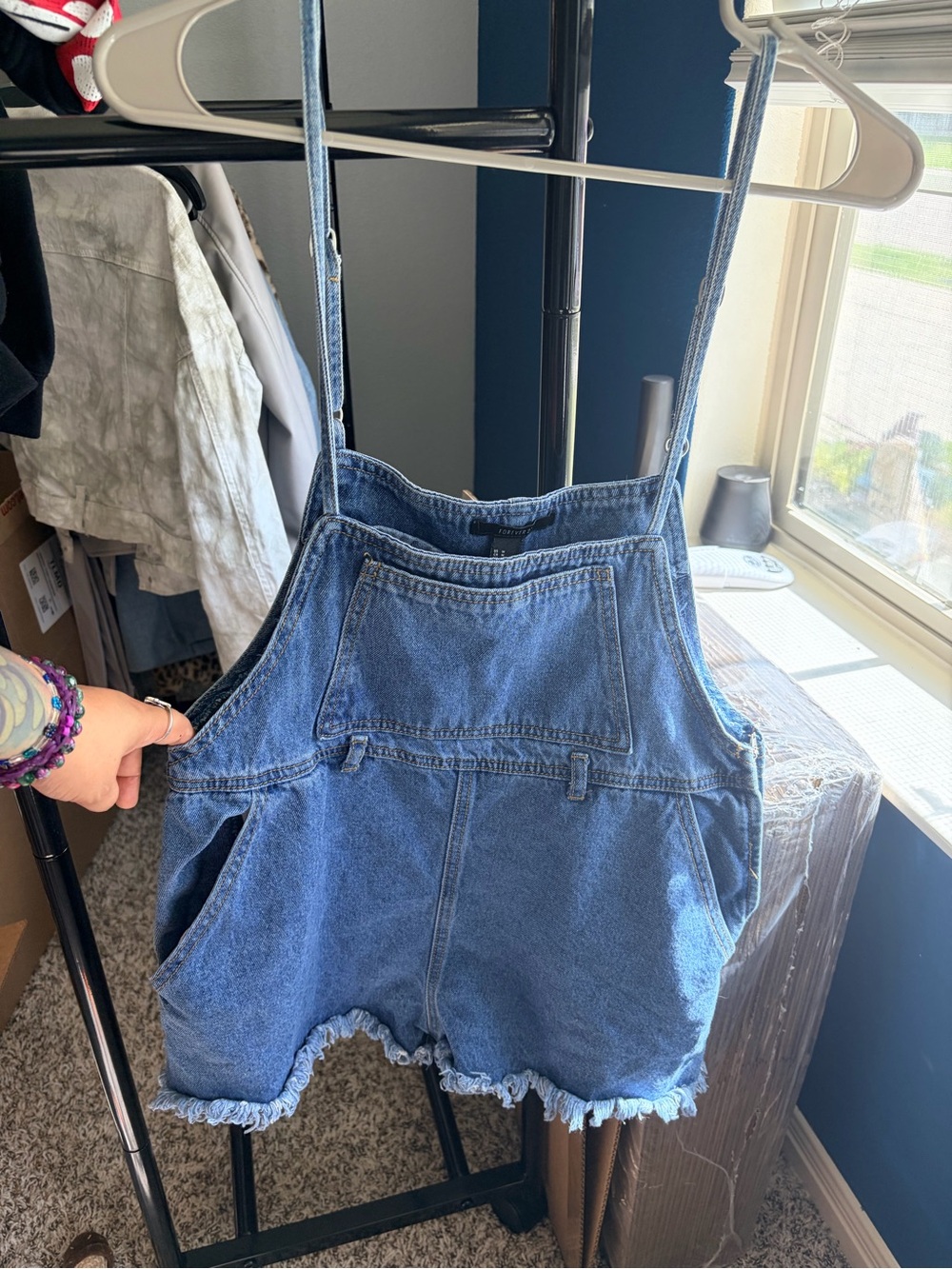 Forever 21 Denim Short Overalls Romper - Blue